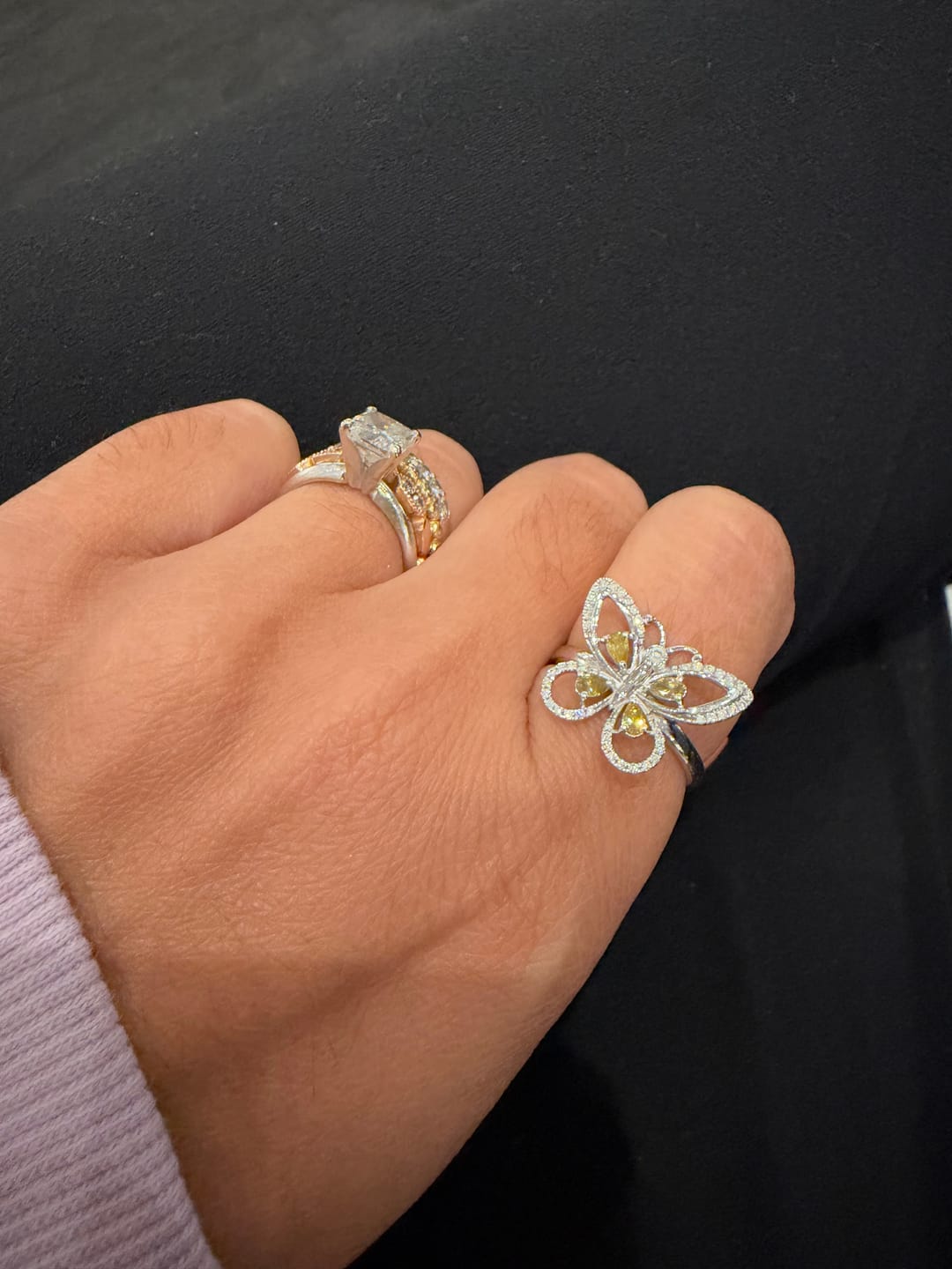 Customer photo review of Yellow Pear Diamond Butterfly Ring