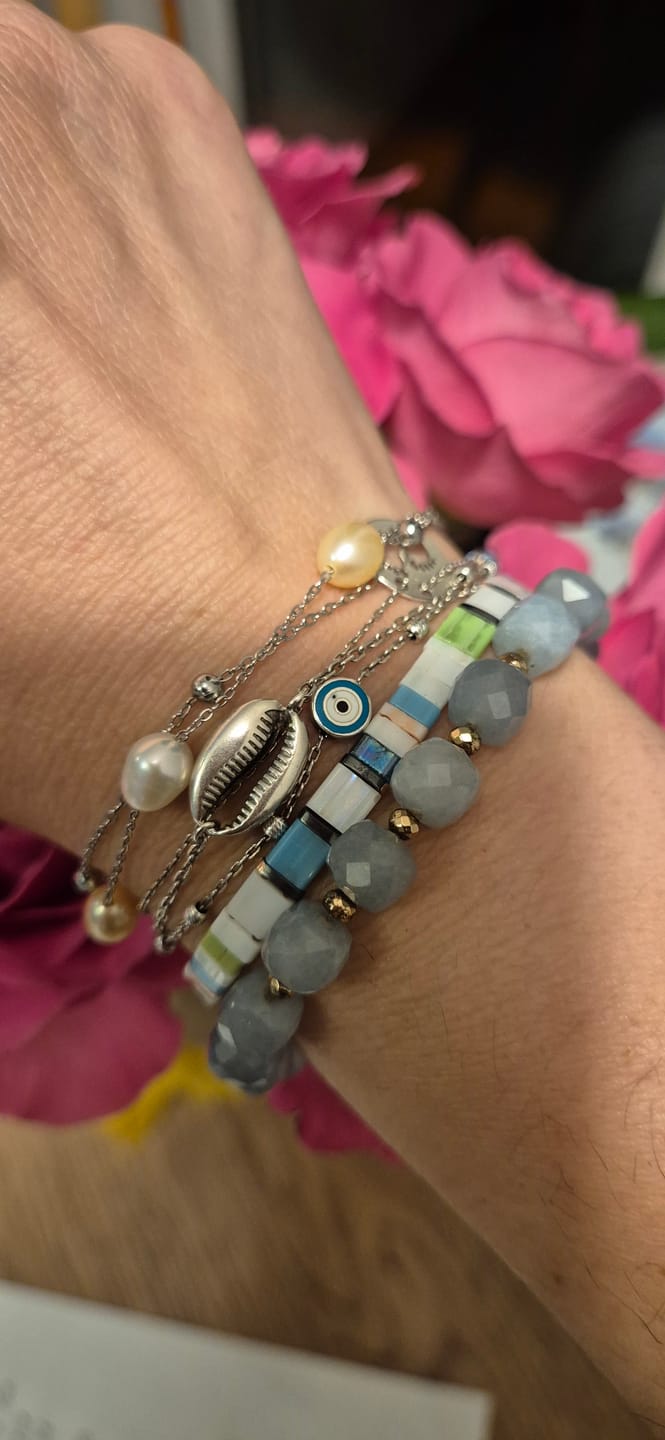 Customer photo review of Silver Freshwater Pearl Layered Bracelet