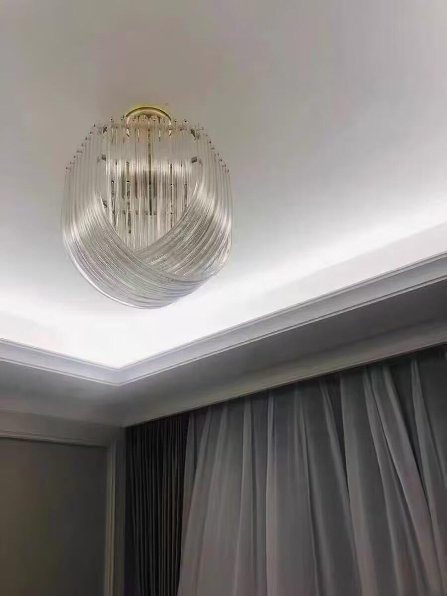 Customer photo review of Glass Pendant Light, Gold Frame, Hand-Shaped Clear Glass Rods