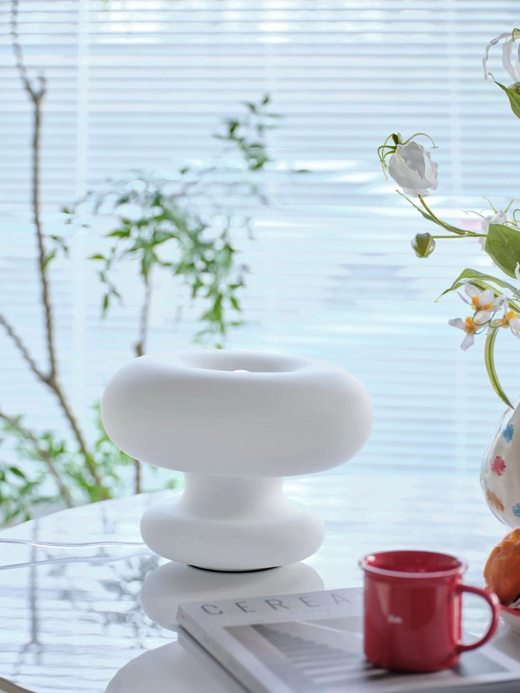 Customer photo review of Stacked Tier Glass Table Lamp, White Metal Base, 28 cm