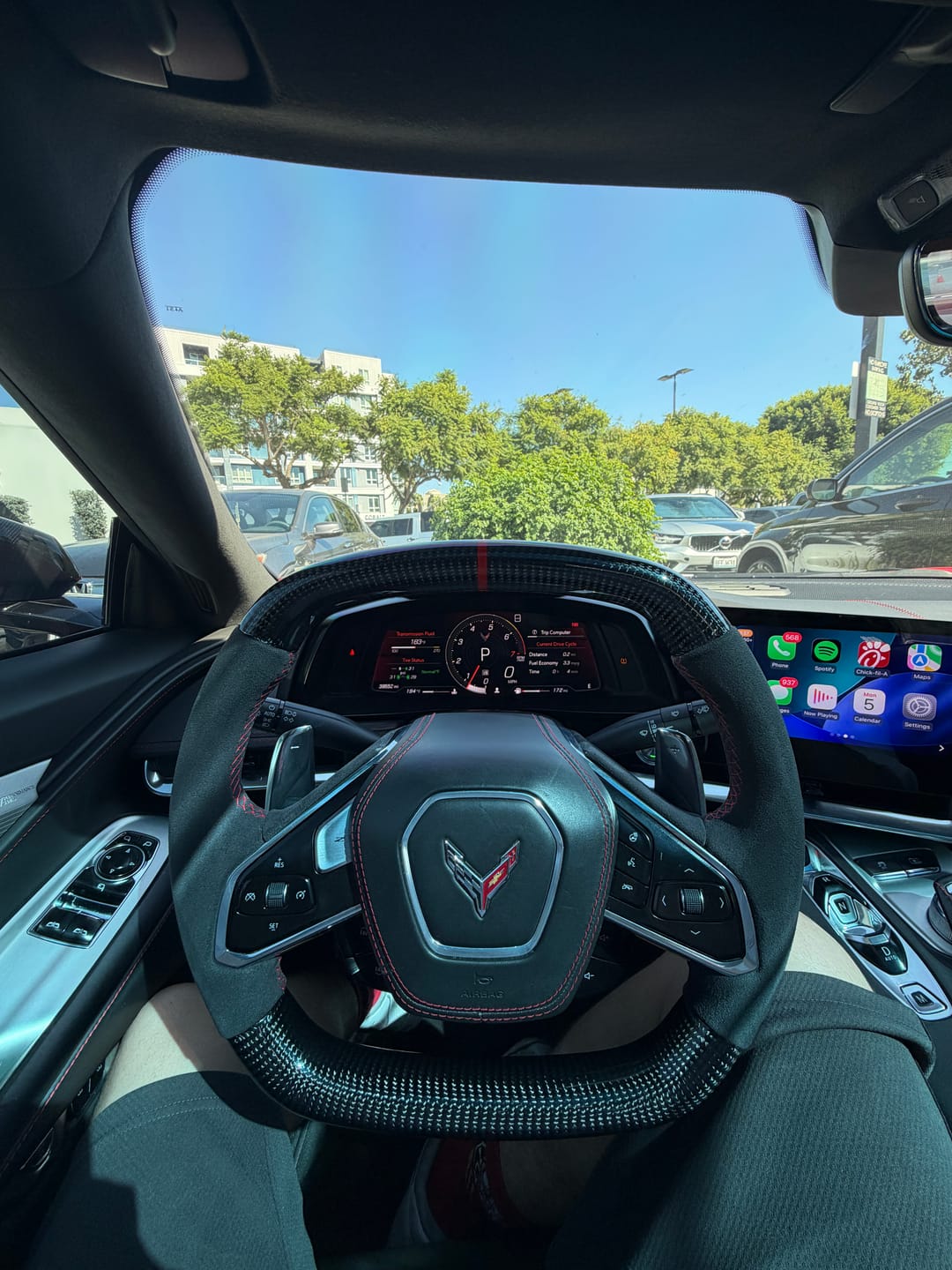 Customer photo review of Corvette C8 CARBON FIBER Alcantara Leather Red Stripe Steering Wheel
