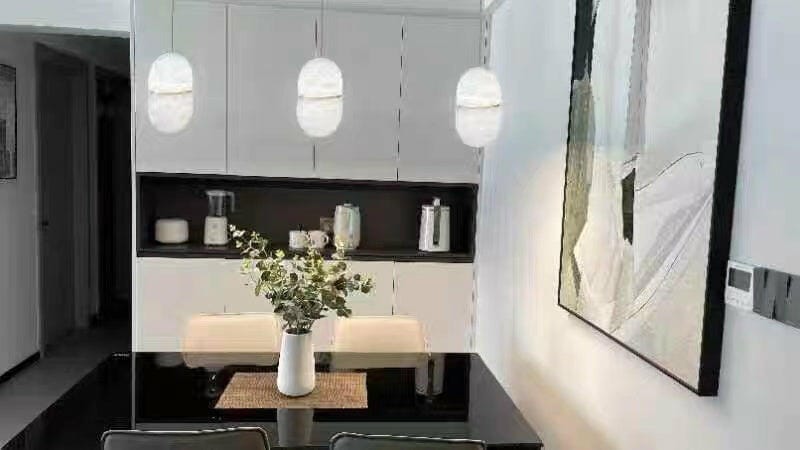 Customer photo review of Natural Alabaster Pendant Lamp, Symmetrical Shade, Damp Rated