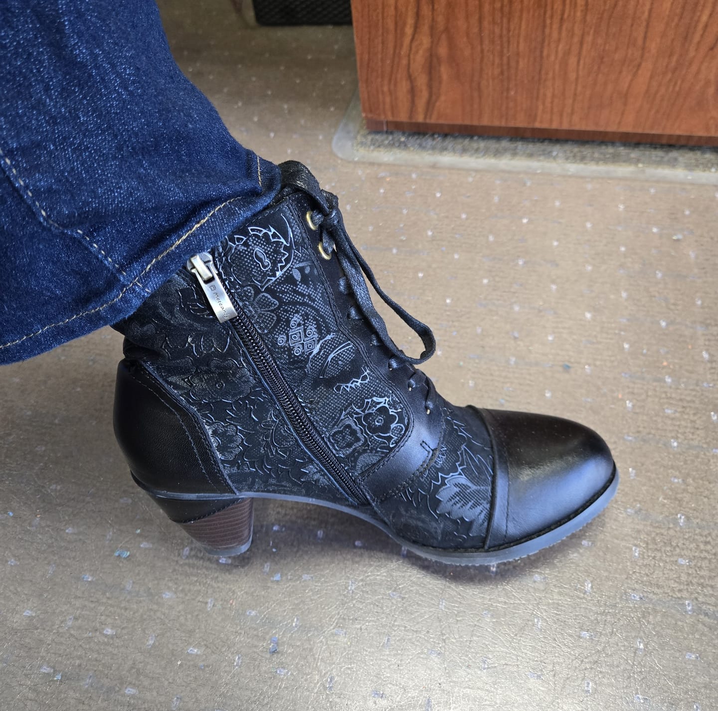 Customer photo review of Timeless Grace Floral Lace-Up Ankle Boots