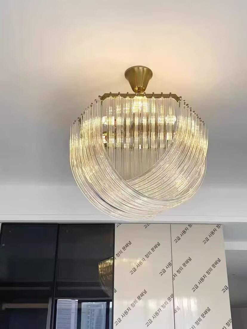 Customer photo review of Glass Pendant Light, Gold Frame, Hand-Shaped Clear Glass Rods