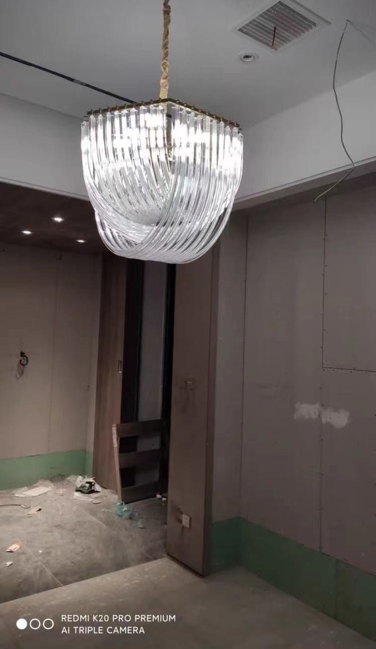 Customer photo review of Glass Pendant Light, Gold Frame, Hand-Shaped Clear Glass Rods