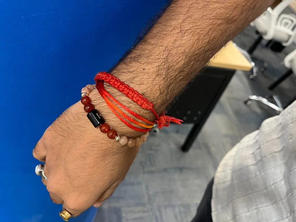 Customer photo review of Taurus (Vrishabha Rashi) Zodiac Bracelet – Natural Sunstone & Carnelian