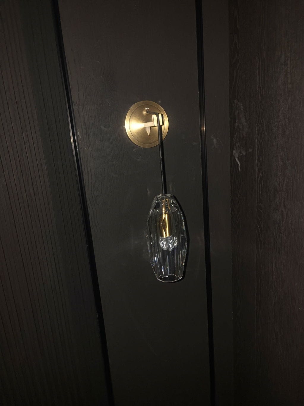 Customer photo review of Brass Wall Light, Faceted Crystal Shade, Hand Polished, Wall Sconce