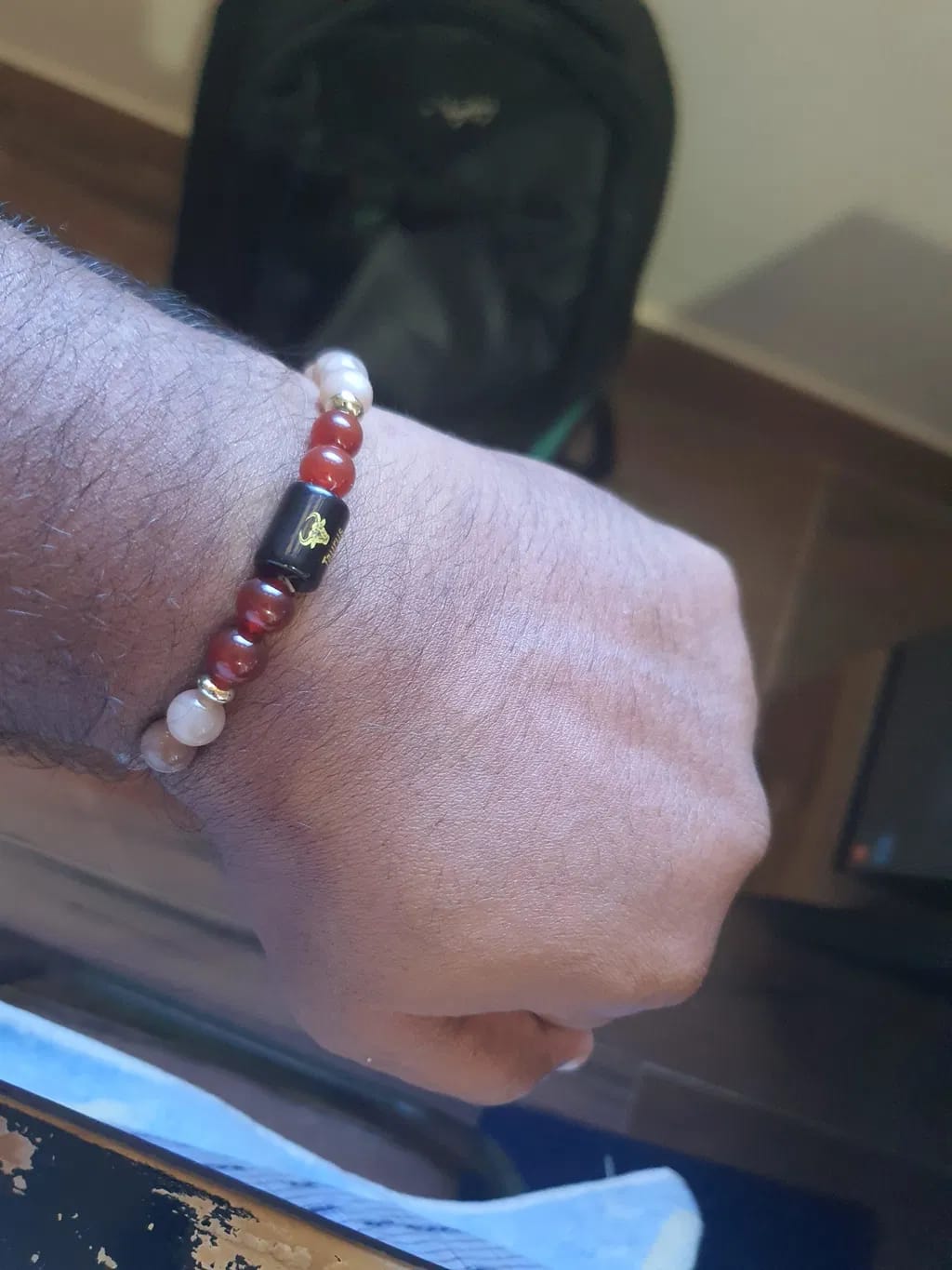 Customer photo review of Taurus (Vrishabha Rashi) Zodiac Bracelet – Natural Sunstone & Carnelian