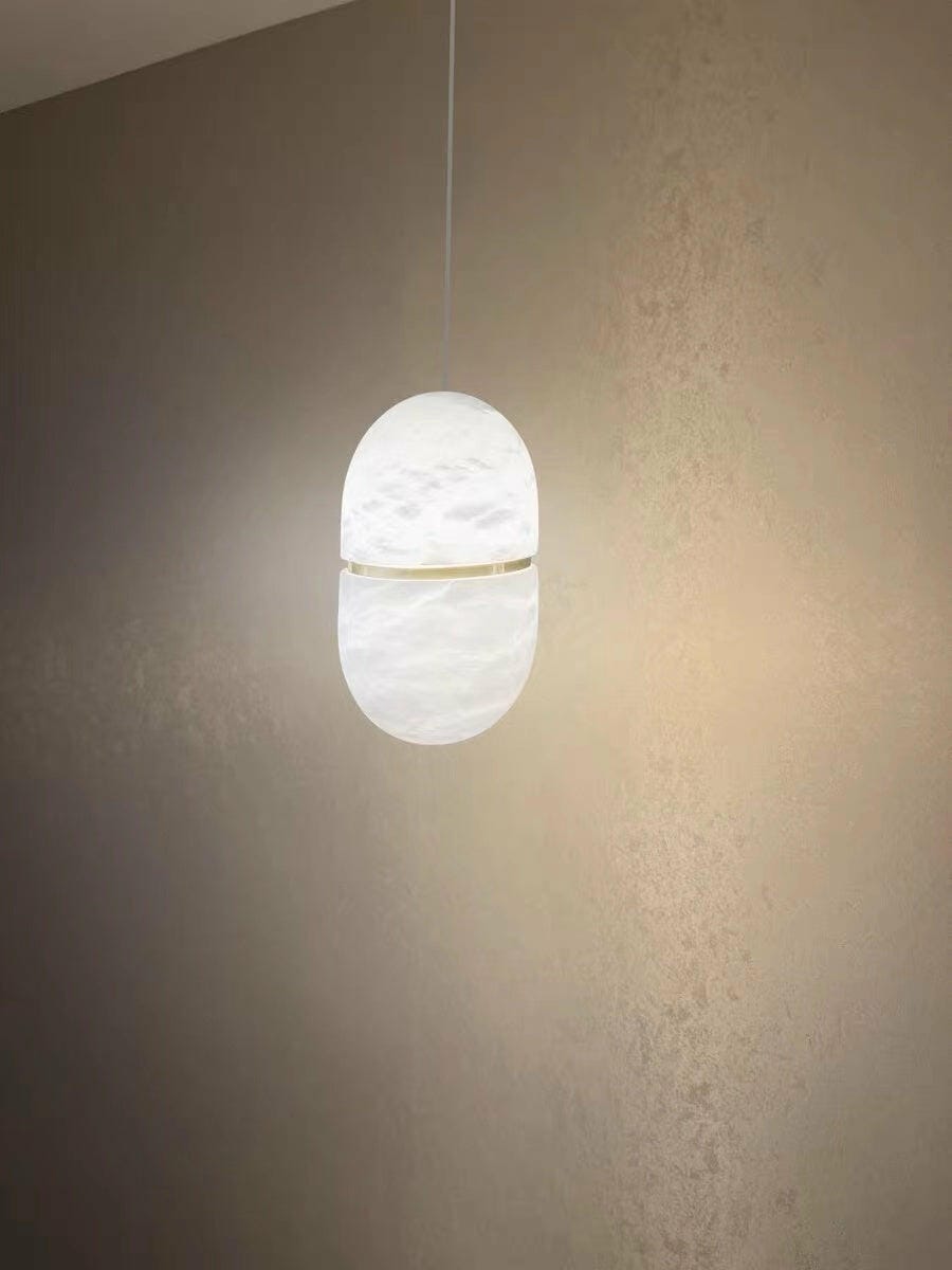 Customer photo review of Natural Alabaster Pendant Lamp, Symmetrical Shade, Damp Rated
