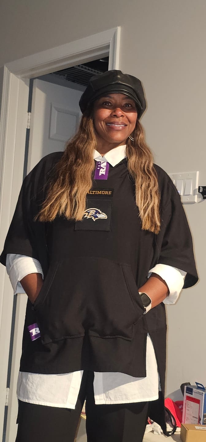 Customer photo review of Baltimore Ravens Sweatshirt Poncho