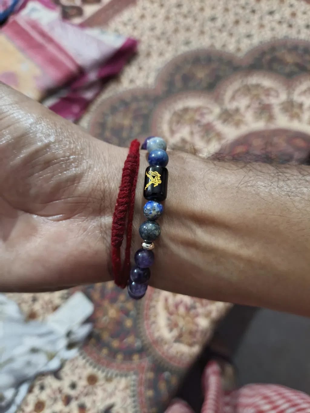 Customer photo review of Aquarius (Kumbh Rashi) Zodiac Bracelet – Natural Amethyst & Lapis Lazuli