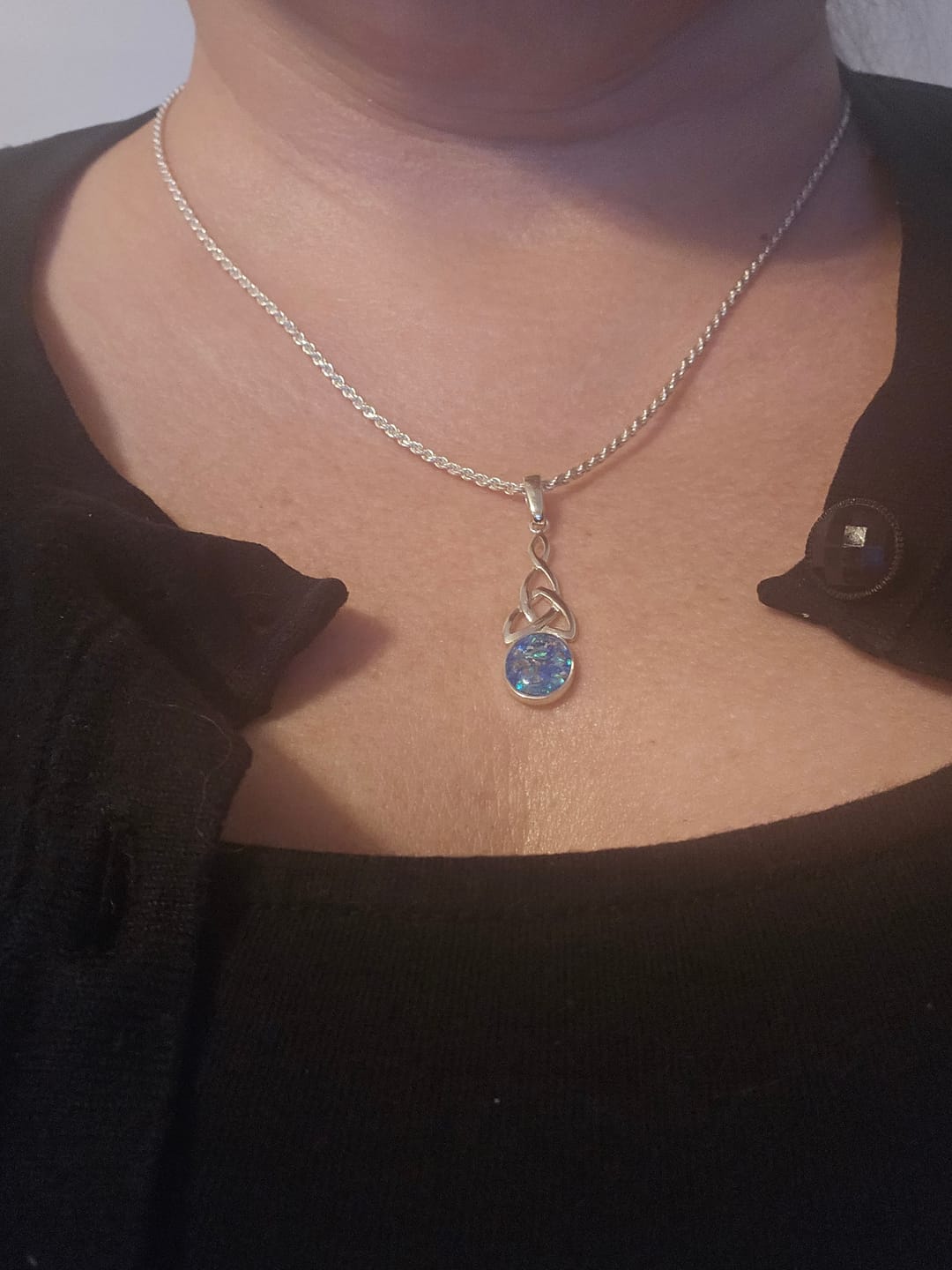 Customer photo review of Triquetra Celtic Drop Pendant with Cremation Ashes