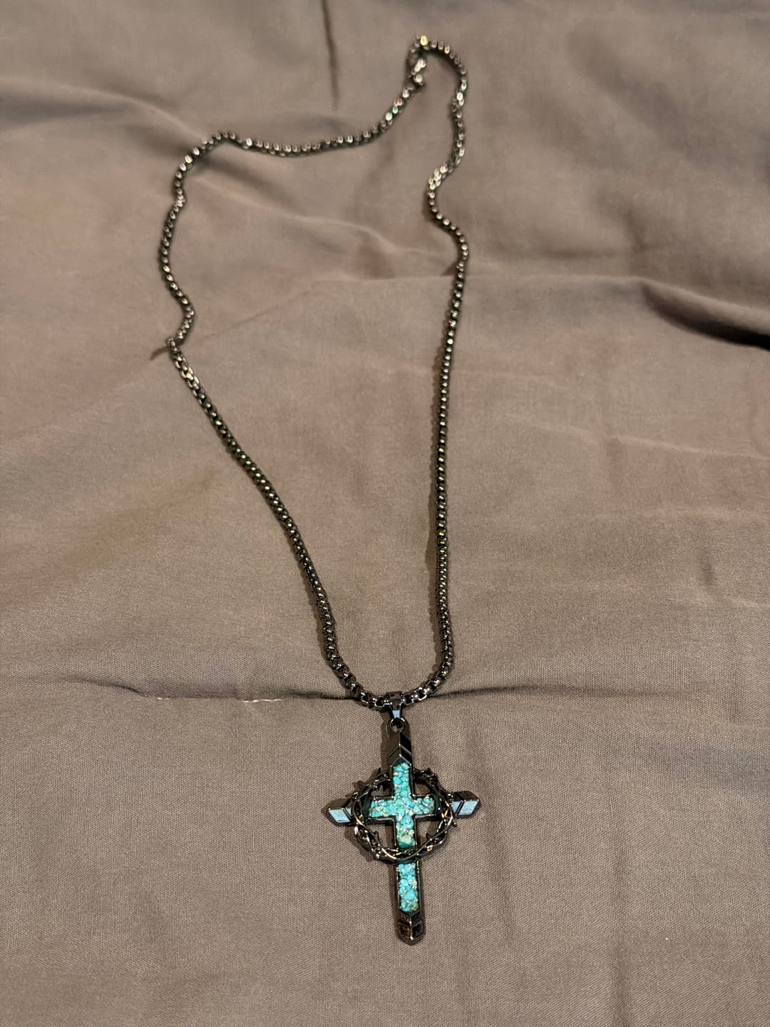 Customer photo review of FREE Today: Thorn-Wrapped Inlaid Cross Pendant Necklace: A Symbol of Christ’s Sacrificial Love