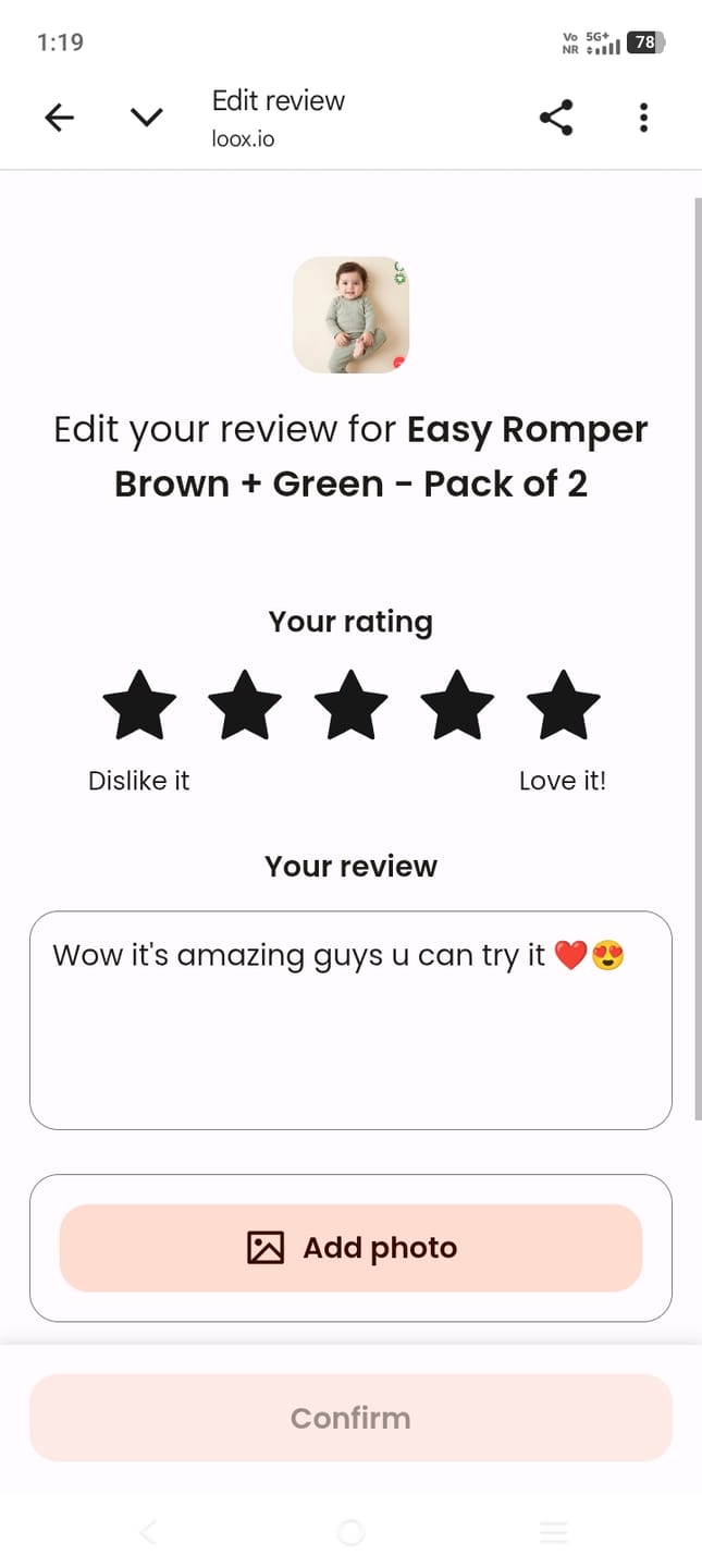 Customer photo review of Easy Romper Brown + Green - Pack of 2