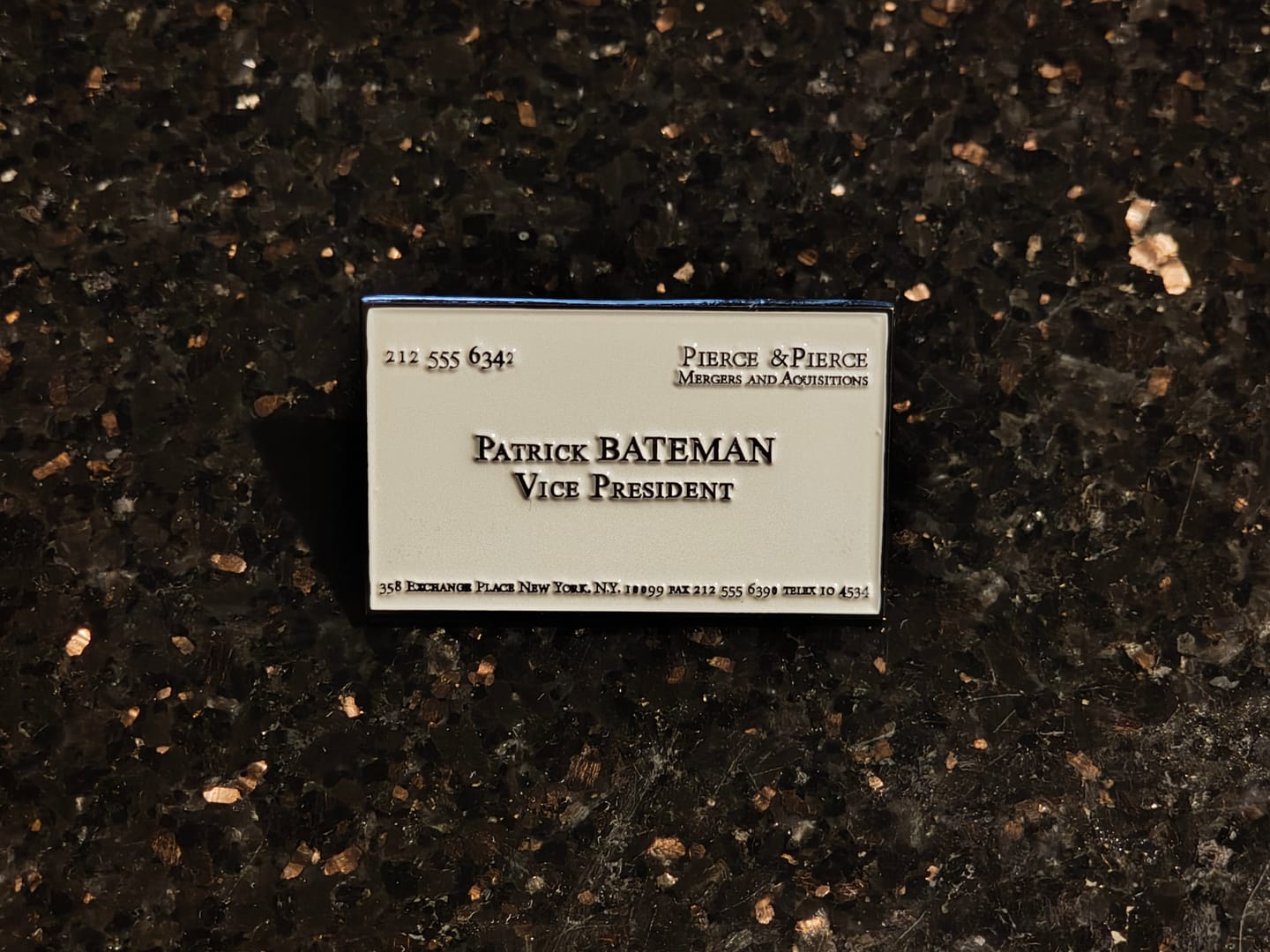 Customer photo review of AMERICAN PSYCHO: BUSINESS CARD - ENAMEL PIN