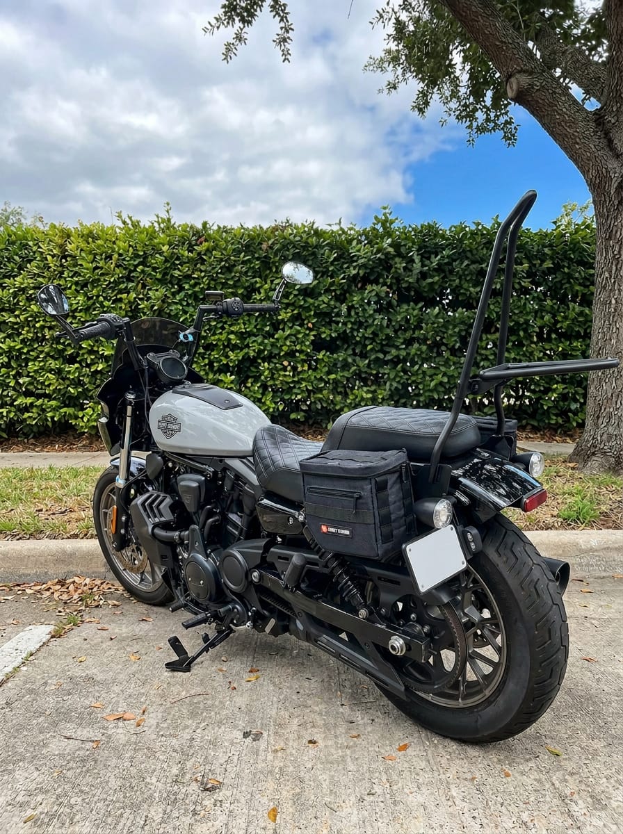 Customer photo review of 8L - Patriot Small Throw Over Saddlebags for Harley Nightster RH975/S