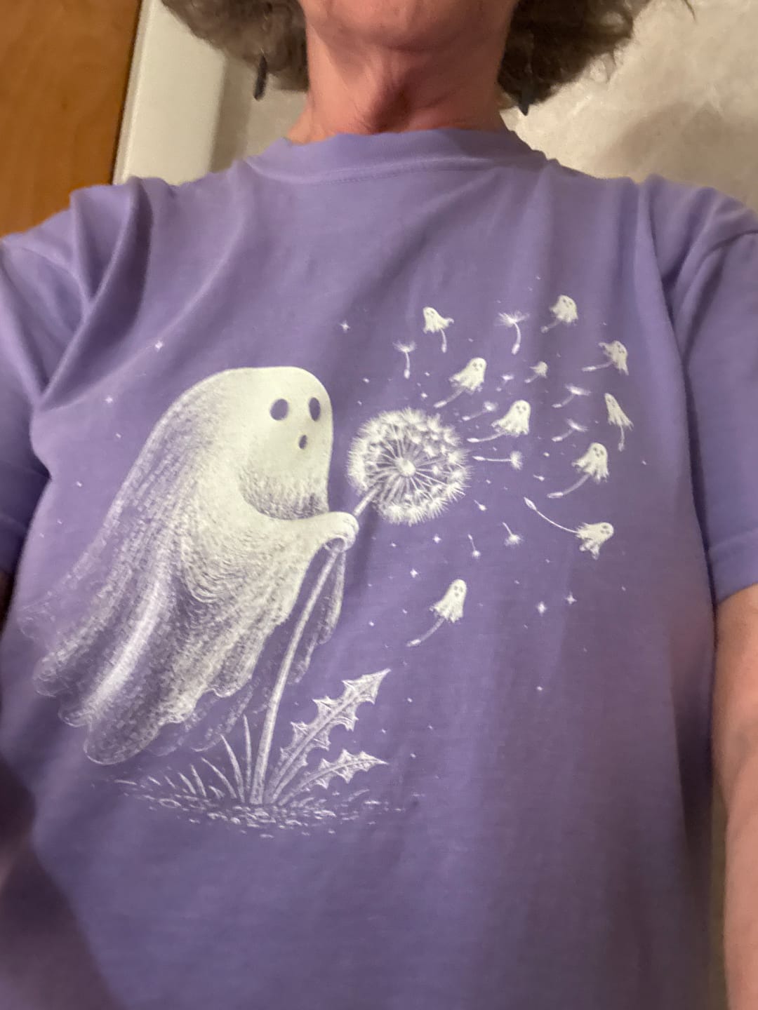 Customer photo review of Ghost Dandelion Wish Cotton T-Shirt