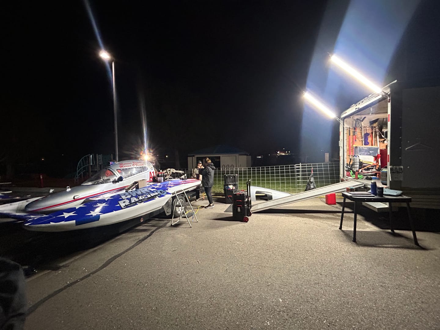 Customer photo review of Racing Trailer Pit Lights – Dual 5 Foot Poles - 20,000 Lumens