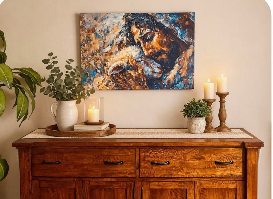 Customer photo review of Abstract Painting of Jesus and Lost Lamb Wall Art Canvas
