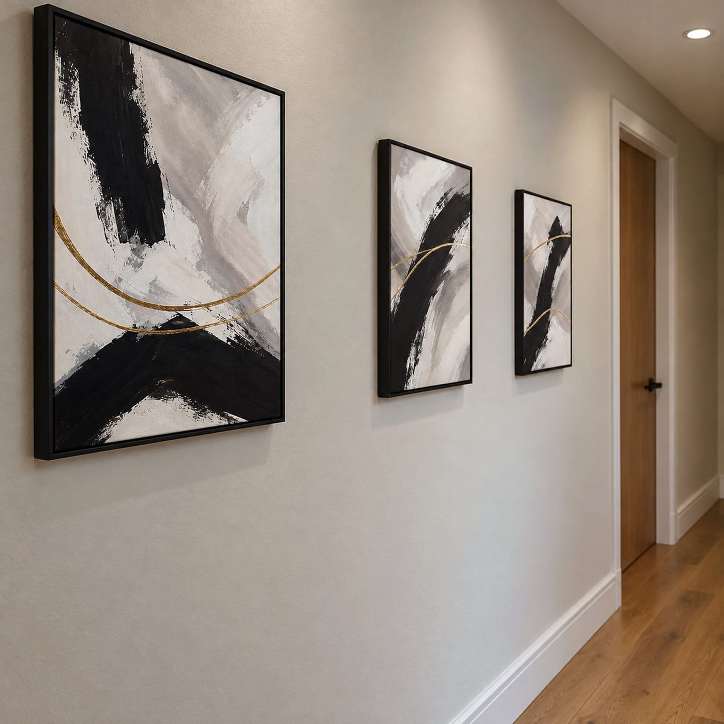 Customer photo review of Three Movements in Black — Abstract Triptych Wall Art