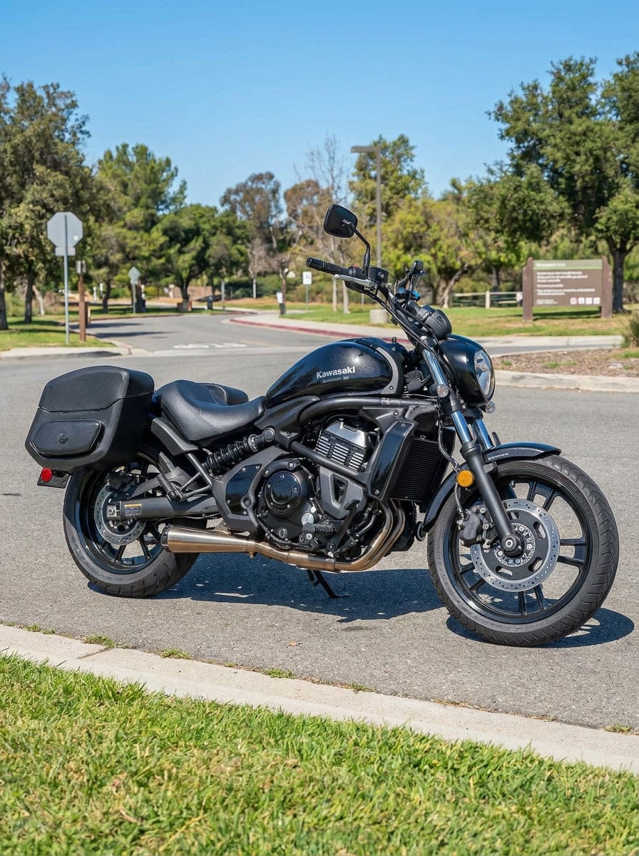 Customer photo review of 24L - Ironclad Quick-Mount Medium Kawasaki Vulcan S Leather Wrapped Hard Saddlebags