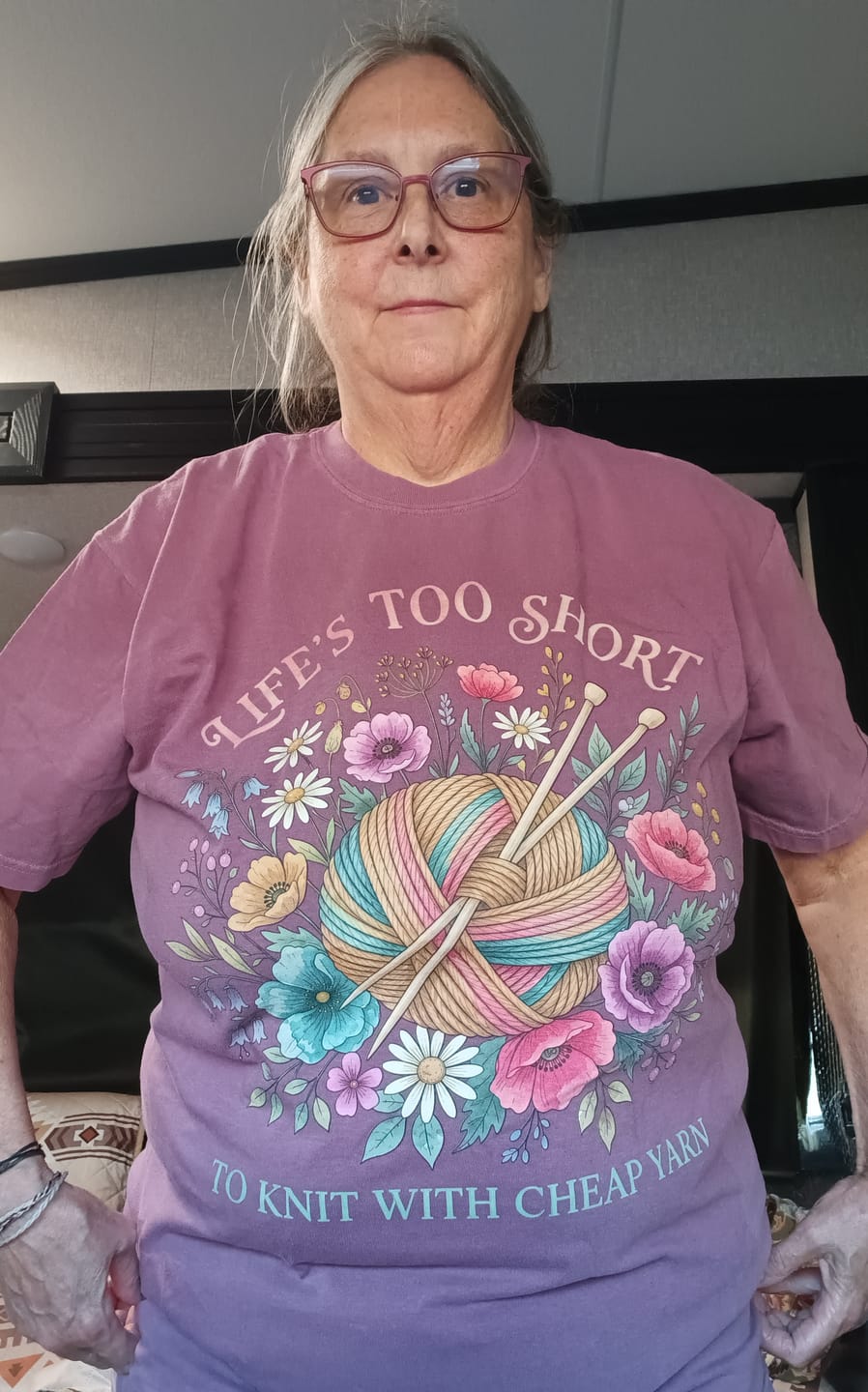 Customer photo review of Comfort Colors Life's Too Short To Knit With Cheap Yarn T-shirt