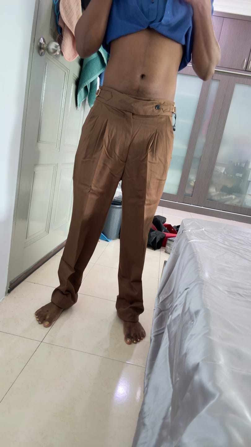 Customer photo review of Trousers With Side Adjusters - Brown Plain Cuffed (Tapered)
