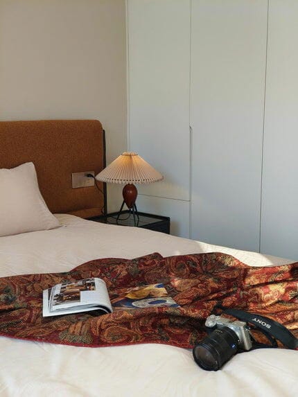 Customer photo review of Tripod Table Lamp, Wood Body, Pleated Beige Shade, 40 cm