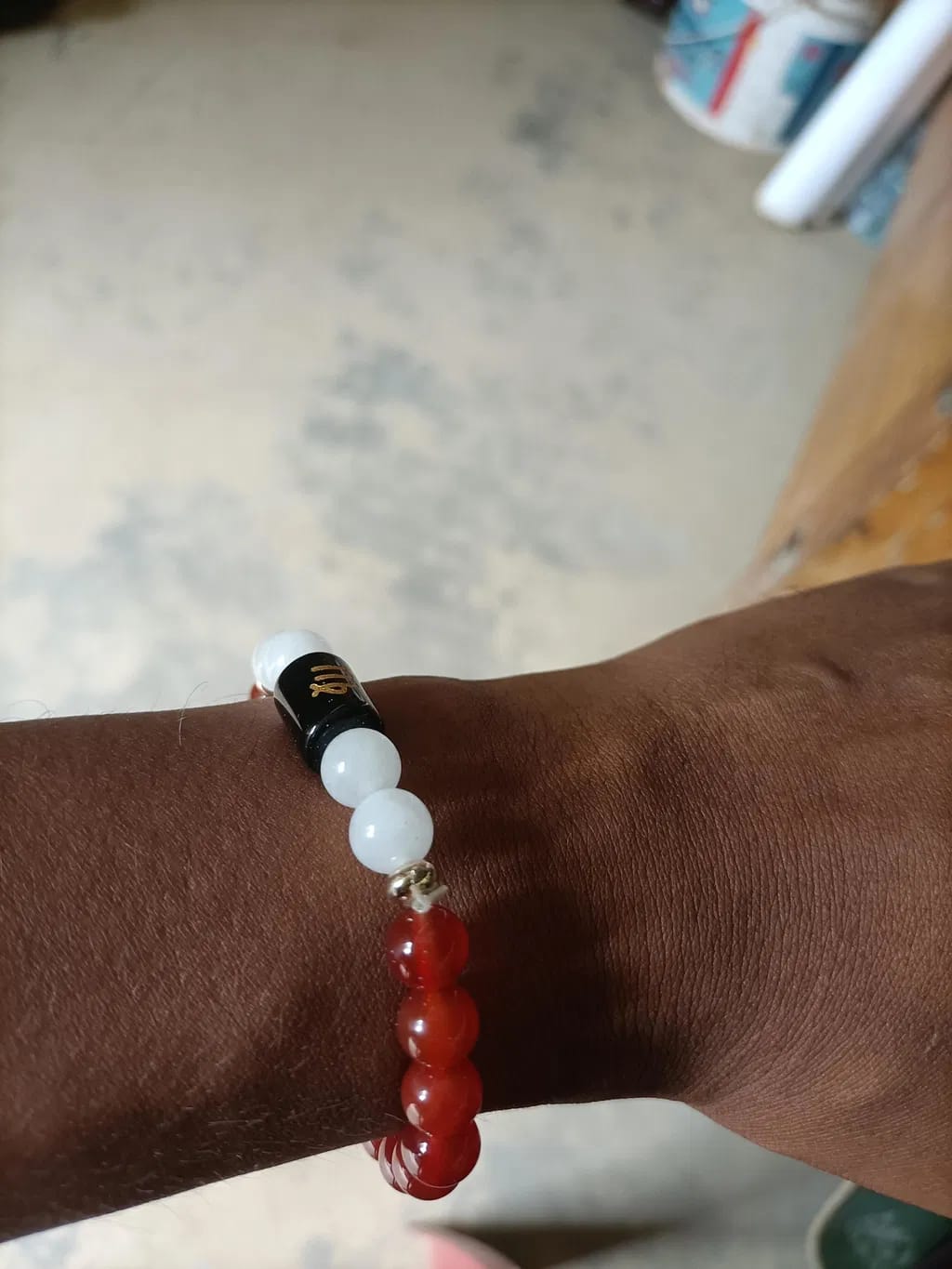 Customer photo review of Virgo (Kanya Rashi) Zodiac Bracelet – Natural Carnelian & Milky Quartz