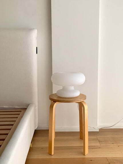 Customer photo review of Stacked Tier Glass Table Lamp, White Metal Base, 28 cm