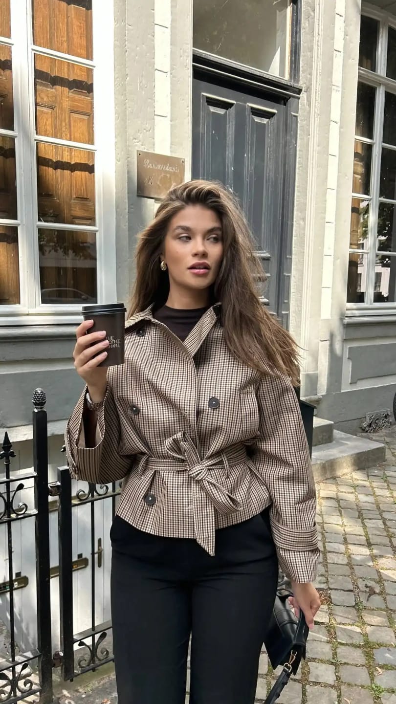 Customer photo review of Melissa Plaid Belted Trench Coat