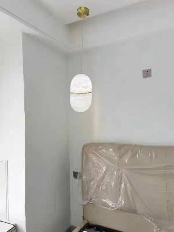 Customer photo review of Natural Alabaster Pendant Lamp, Symmetrical Shade, Damp Rated
