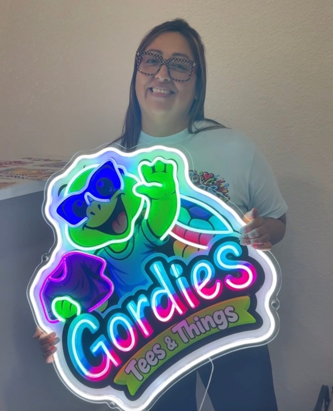 Customer photo review of Gordies Tees & Things | LED Neon Sign (extra 10 keychains)