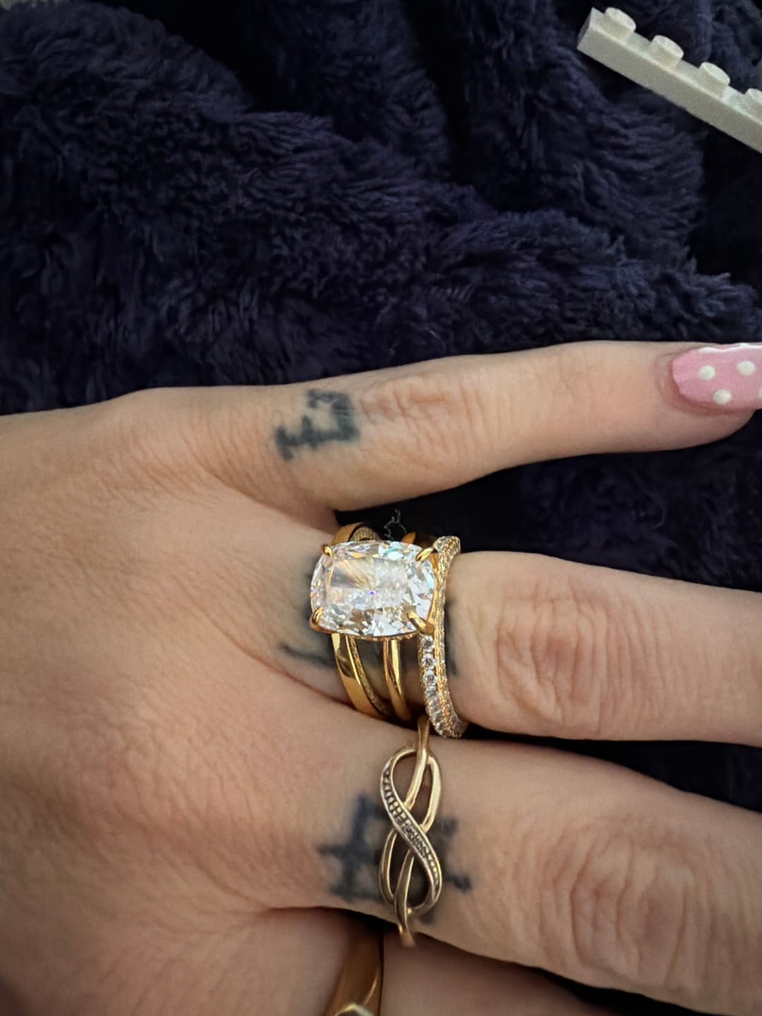 Customer photo review of S925 3PC 6.5Ct Elongated Cushion Cut Stackable Statement Wedding Ring Sets for Everyday Wear