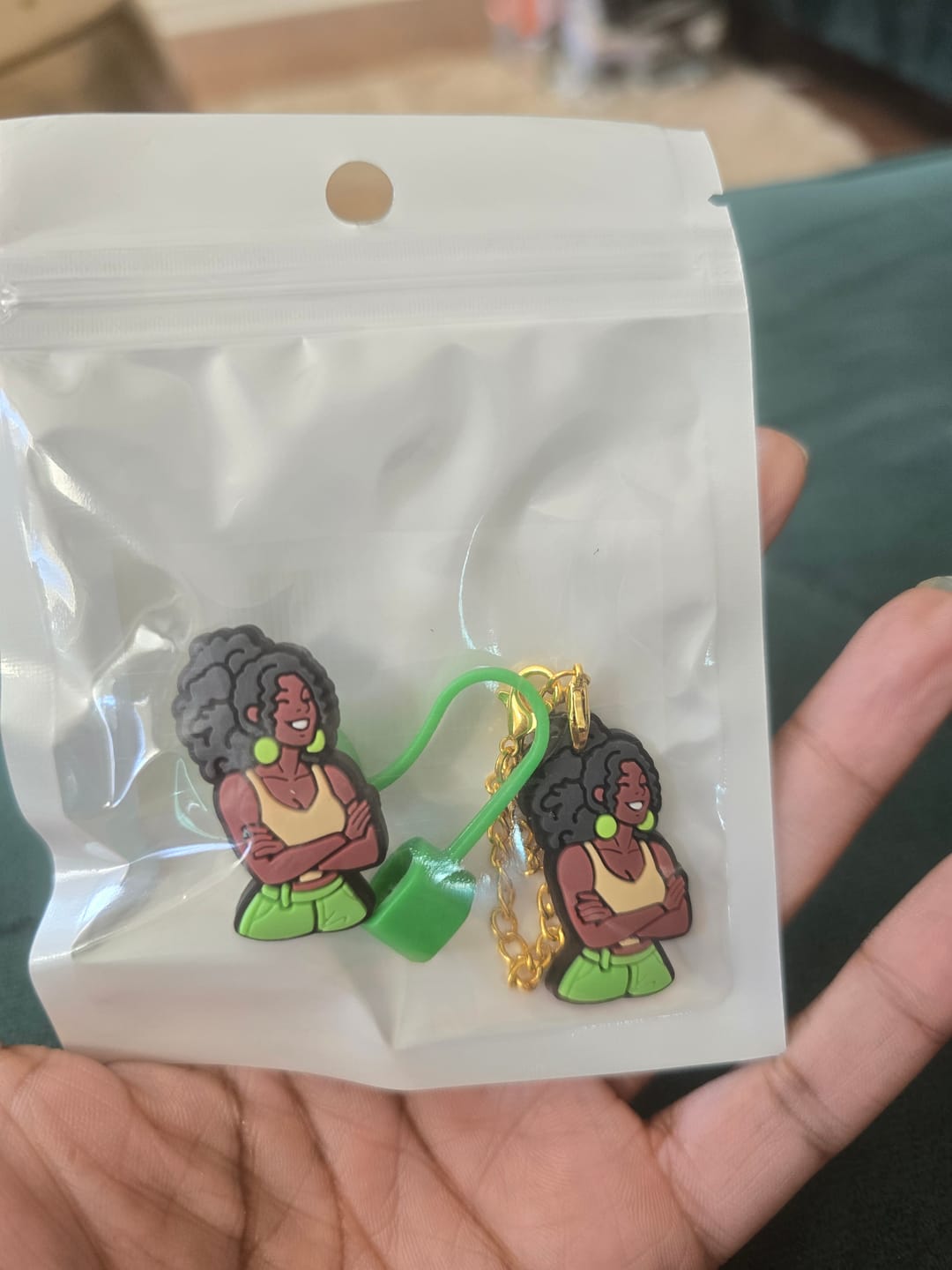 Customer photo review of "Unbothered" Straw Topper & Charm Set