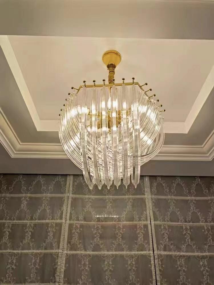Customer photo review of Glass Pendant Light, Gold Frame, Hand-Shaped Clear Glass Rods