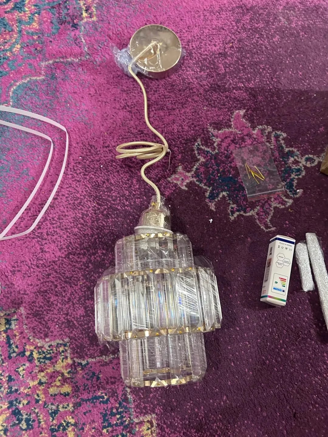 Customer photo review of Crystal Prism Pendant Light, Tiered Cylinder, Iron Frame, 15 cm