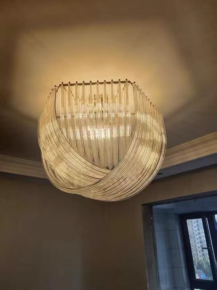 Customer photo review of Glass Pendant Light, Gold Frame, Hand-Shaped Clear Glass Rods