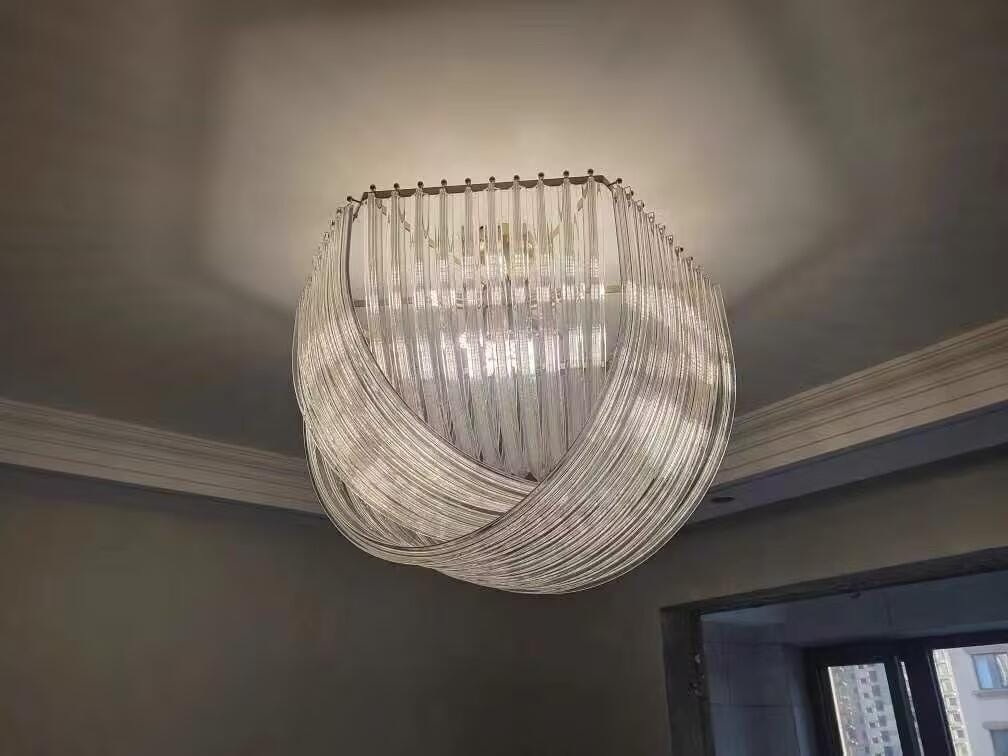 Customer photo review of Glass Pendant Light, Gold Frame, Hand-Shaped Clear Glass Rods