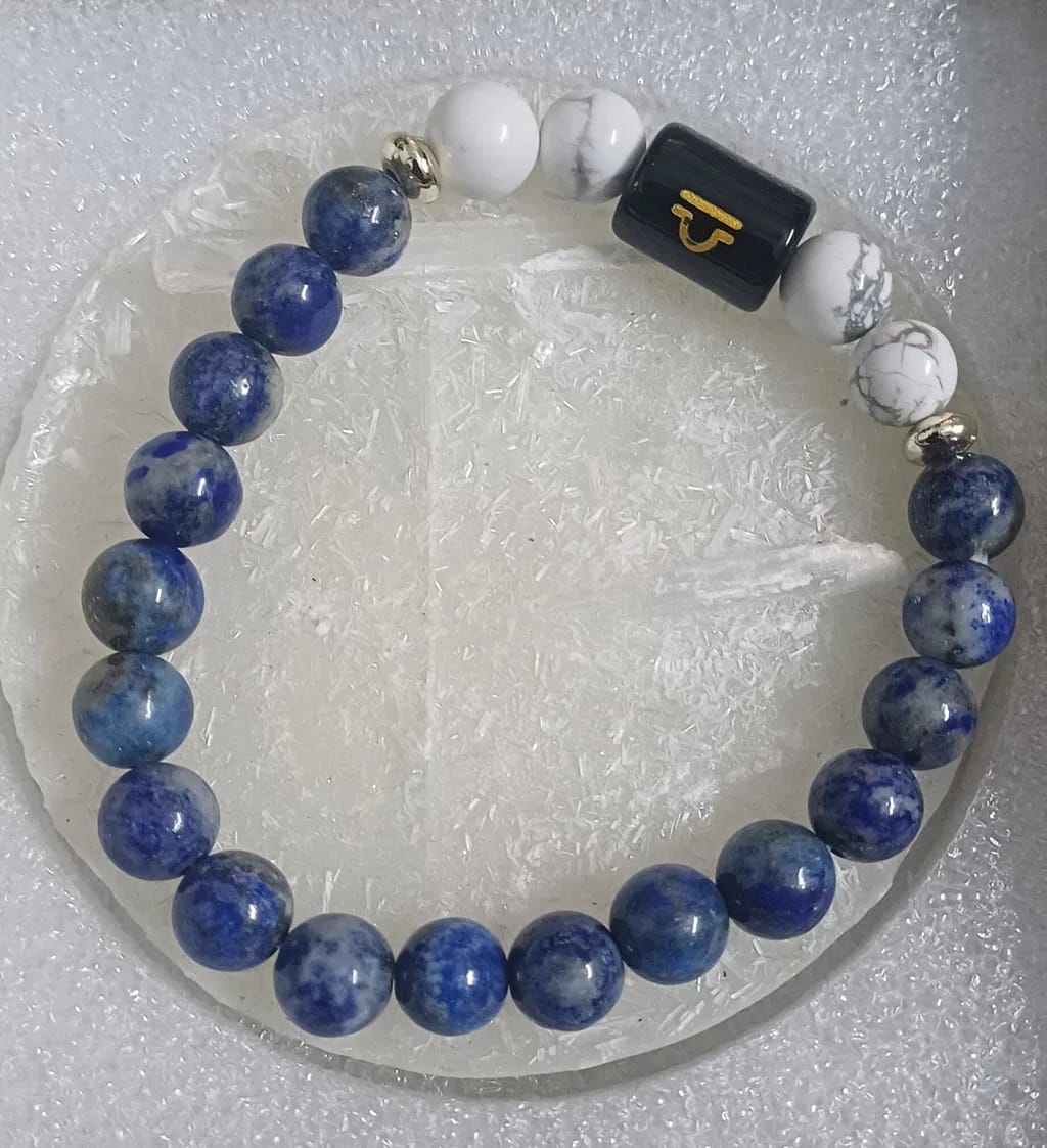 Customer photo review of Libra (Tula Rashi) Zodiac Bracelet – Natural Lapis Lazuli & Howlite
