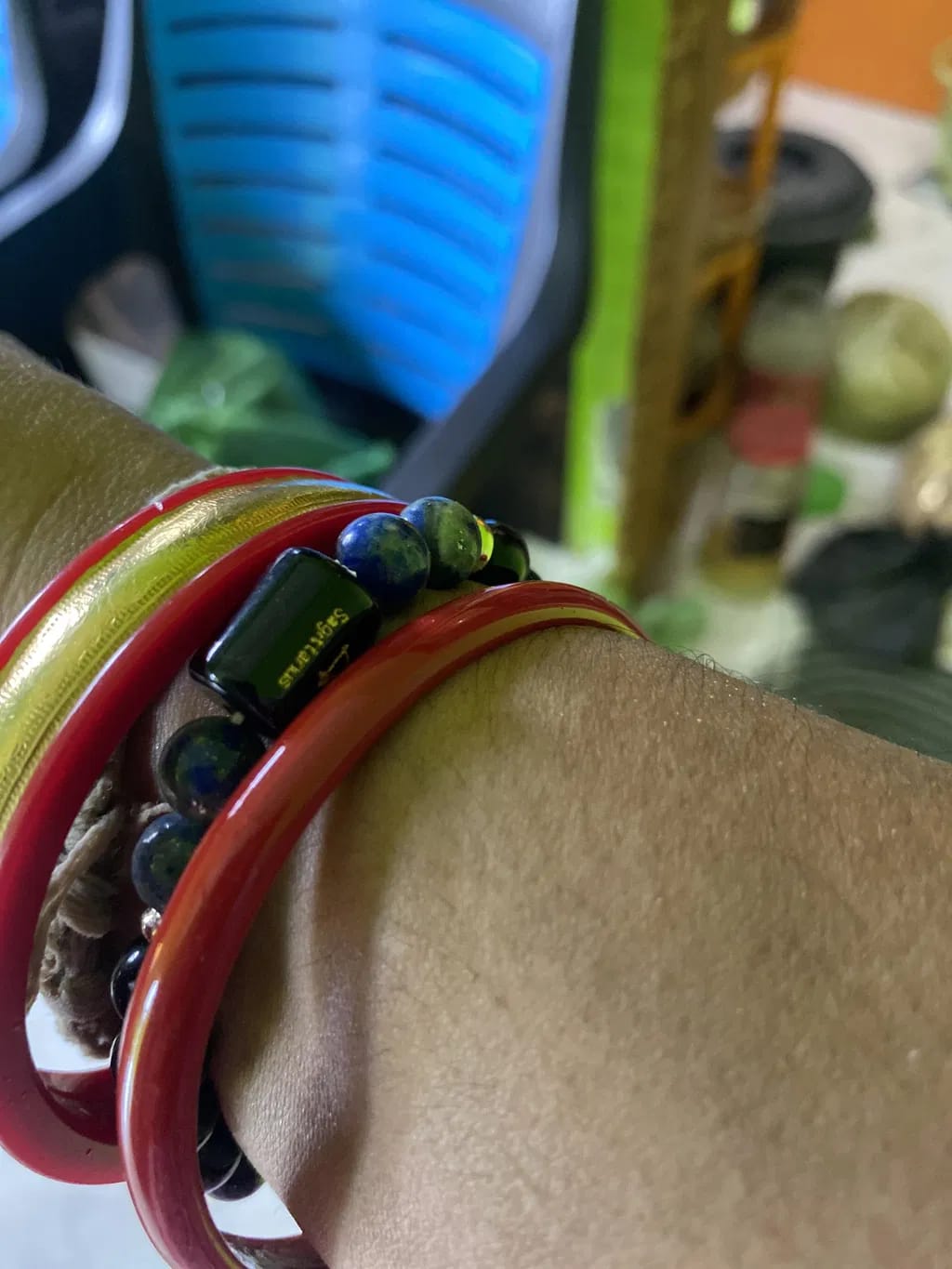 Customer photo review of Sagittarius (Dhanu Rashi) Zodiac Bracelet – Natural Black Obsidian & Lapis Lazuli
