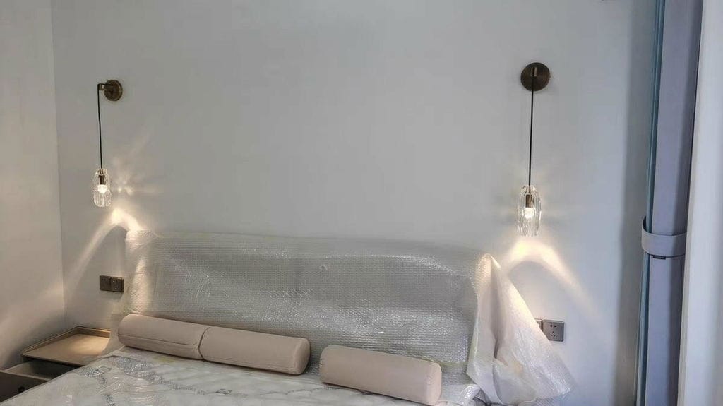 Customer photo review of Brass Wall Light, Faceted Crystal Shade, Hand Polished, Wall Sconce