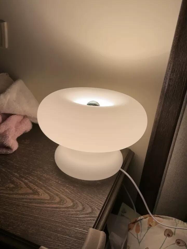 Customer photo review of Stacked Tier Glass Table Lamp, White Metal Base, 28 cm