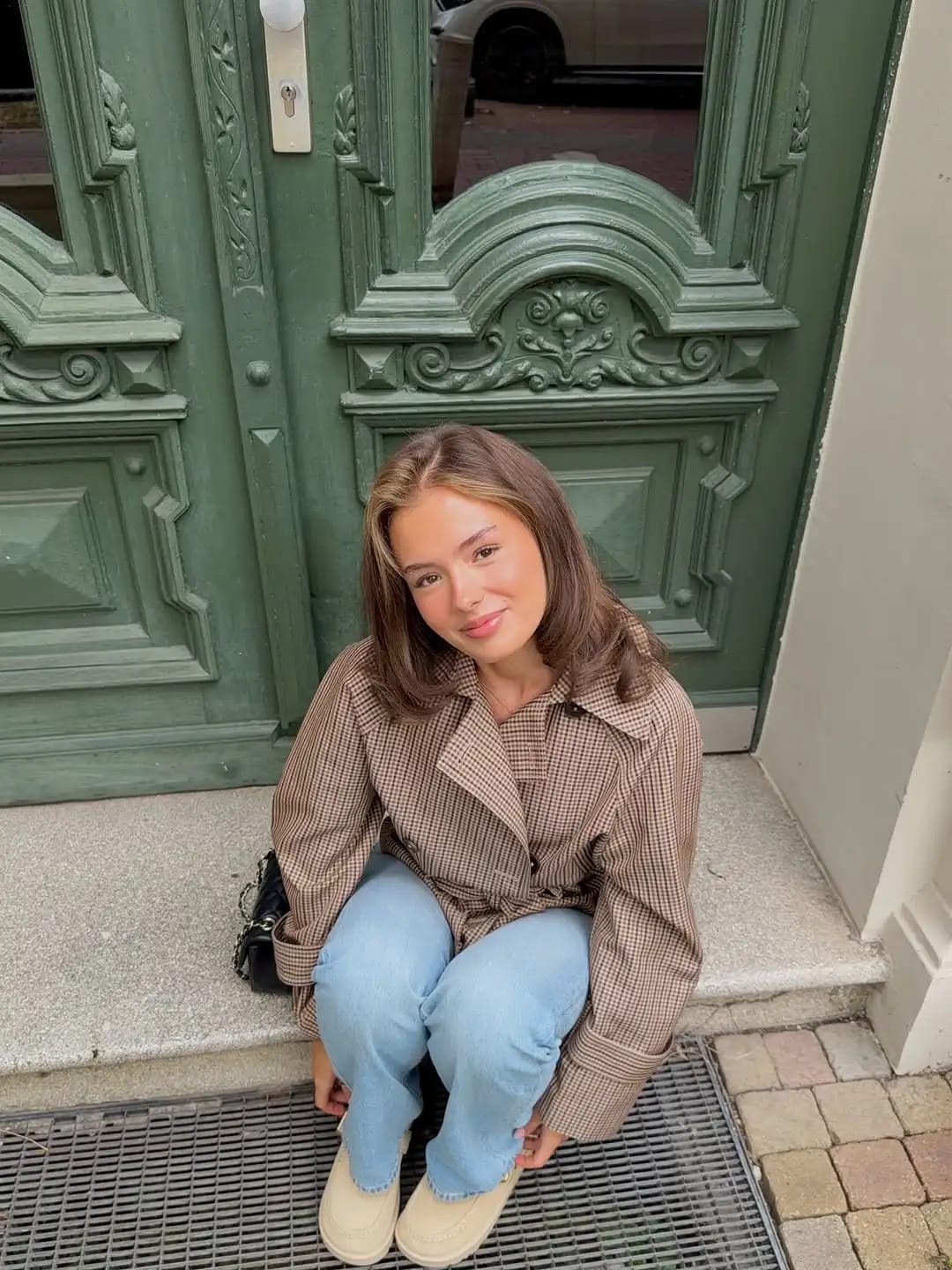 Customer photo review of Melissa Plaid Belted Trench Coat
