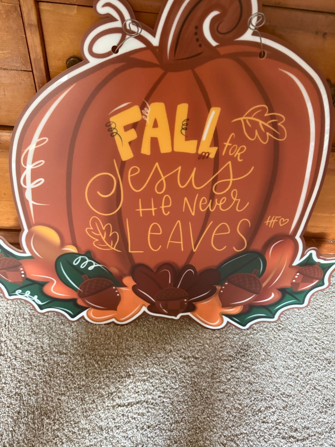 Customer photo review of Fall For Jesus Thanksgiving Pumpkin Door Hanger