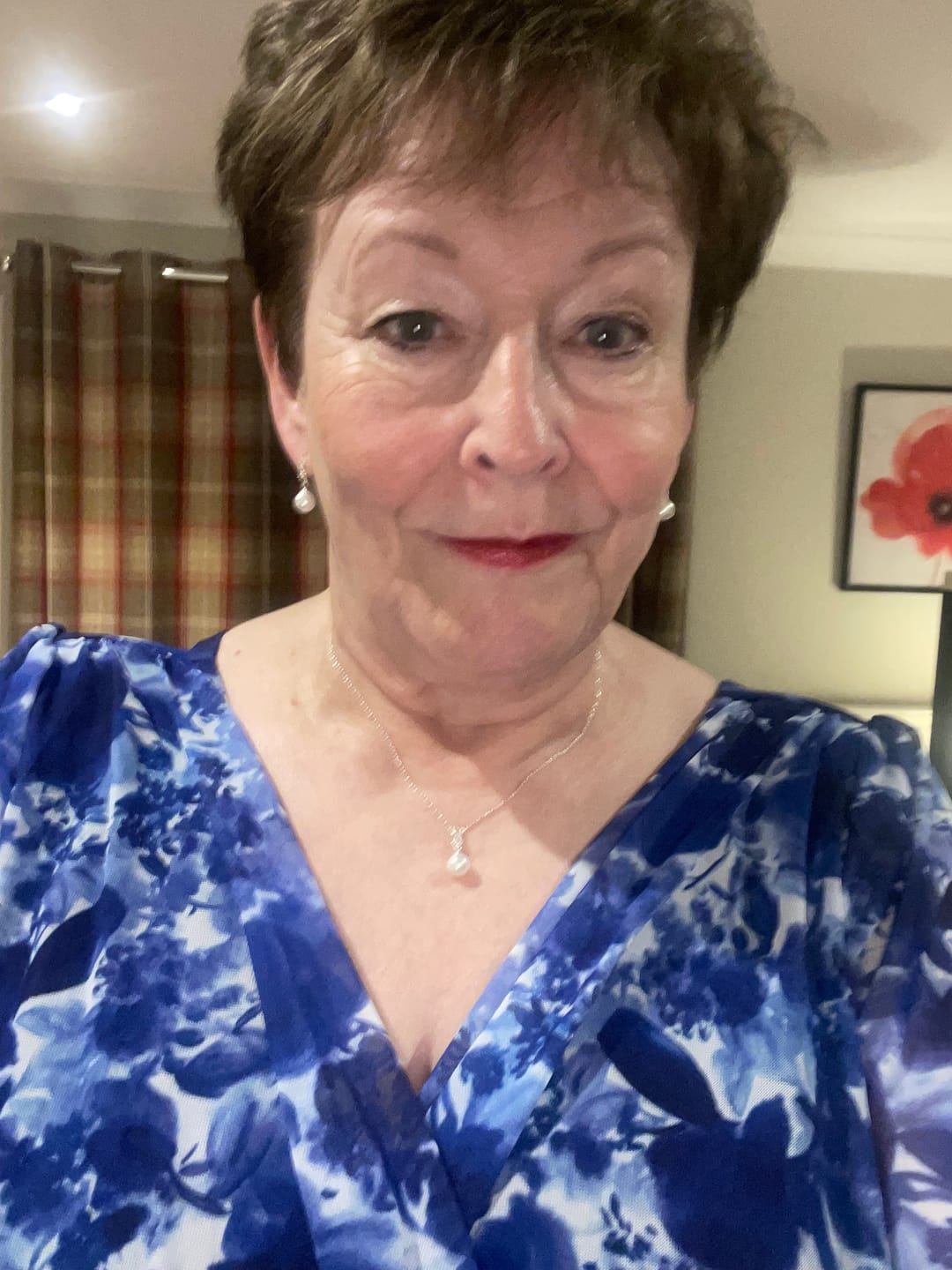 Customer photo review of Victoria Cobalt Blue Print Angel Sleeve Mesh Long Midi Dress