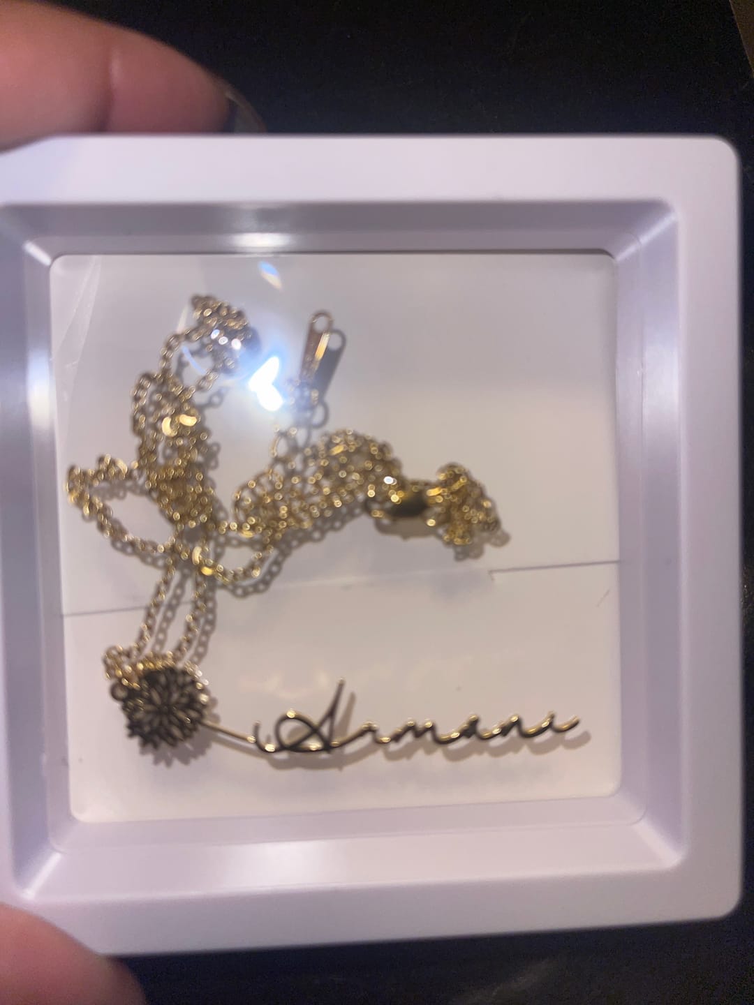 Customer photo review of Birth Flower Name Necklace