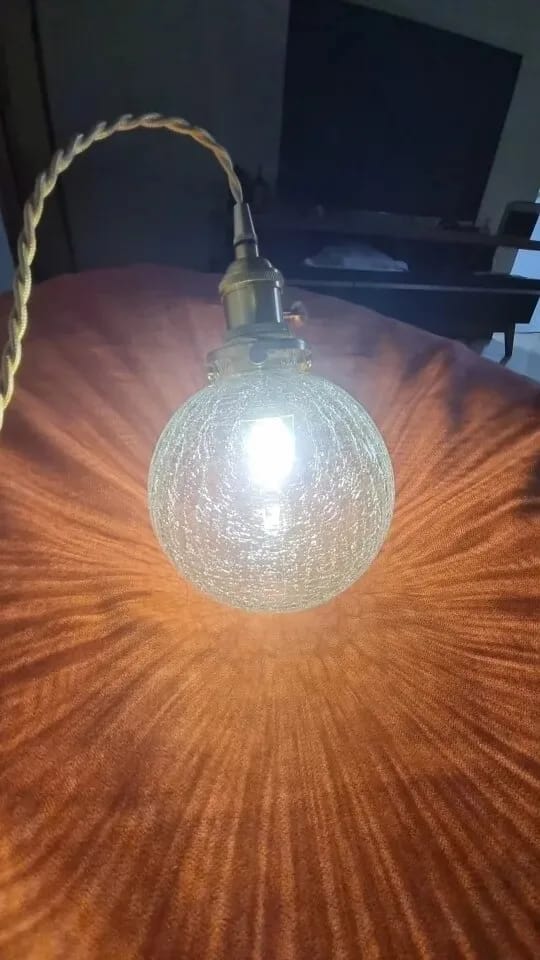 Customer photo review of Small Brass Pendant Light, Glass Shade, Double Twist Cord, 15 cm