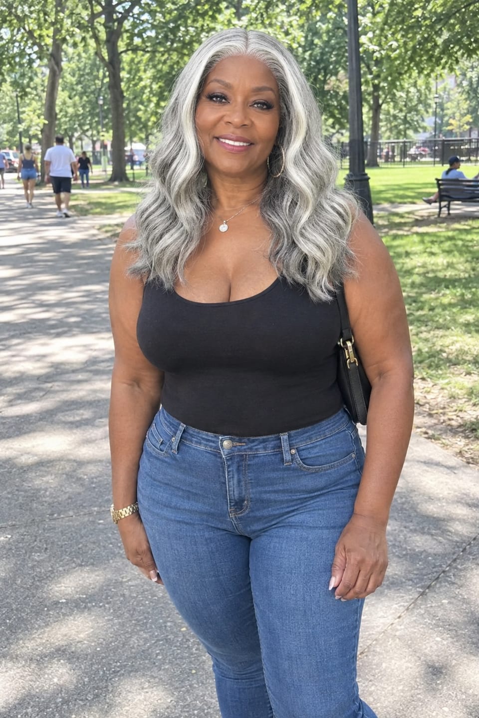 Customer photo review of Luvwin 5x5 Closure Salt & Pepper Natural Wave Glueless Bob Wig
