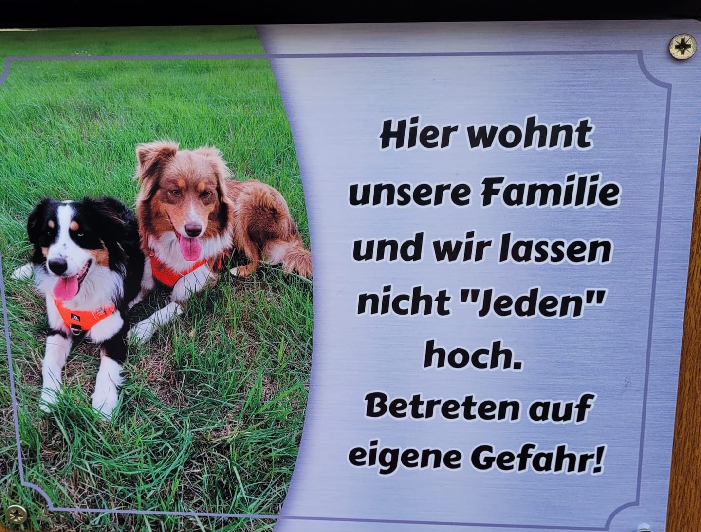 Customer photo review of Hunde-Türschild personalisiert mit Foto & Text (UV- und wetterfest)